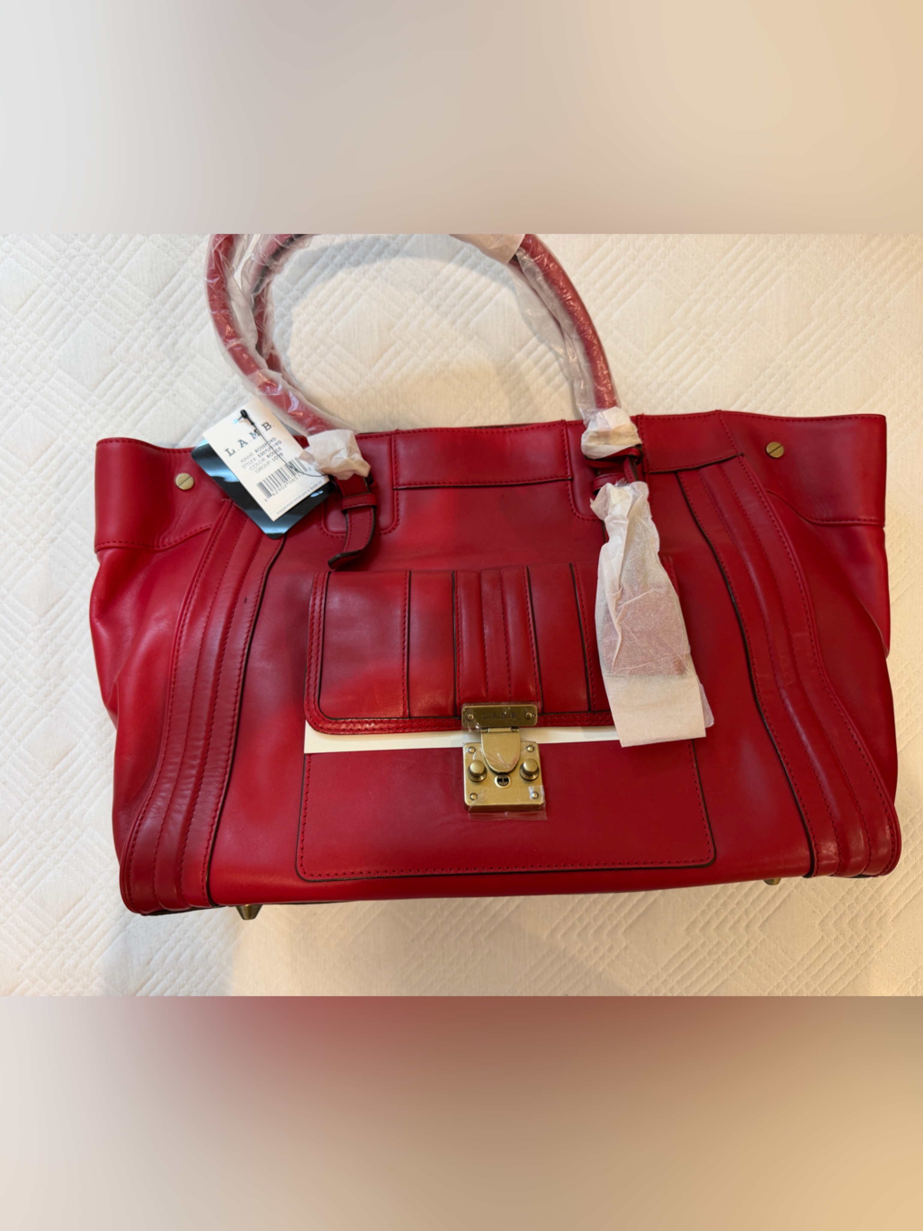 L.A.M.B. Red Leather Lock-Front Tote